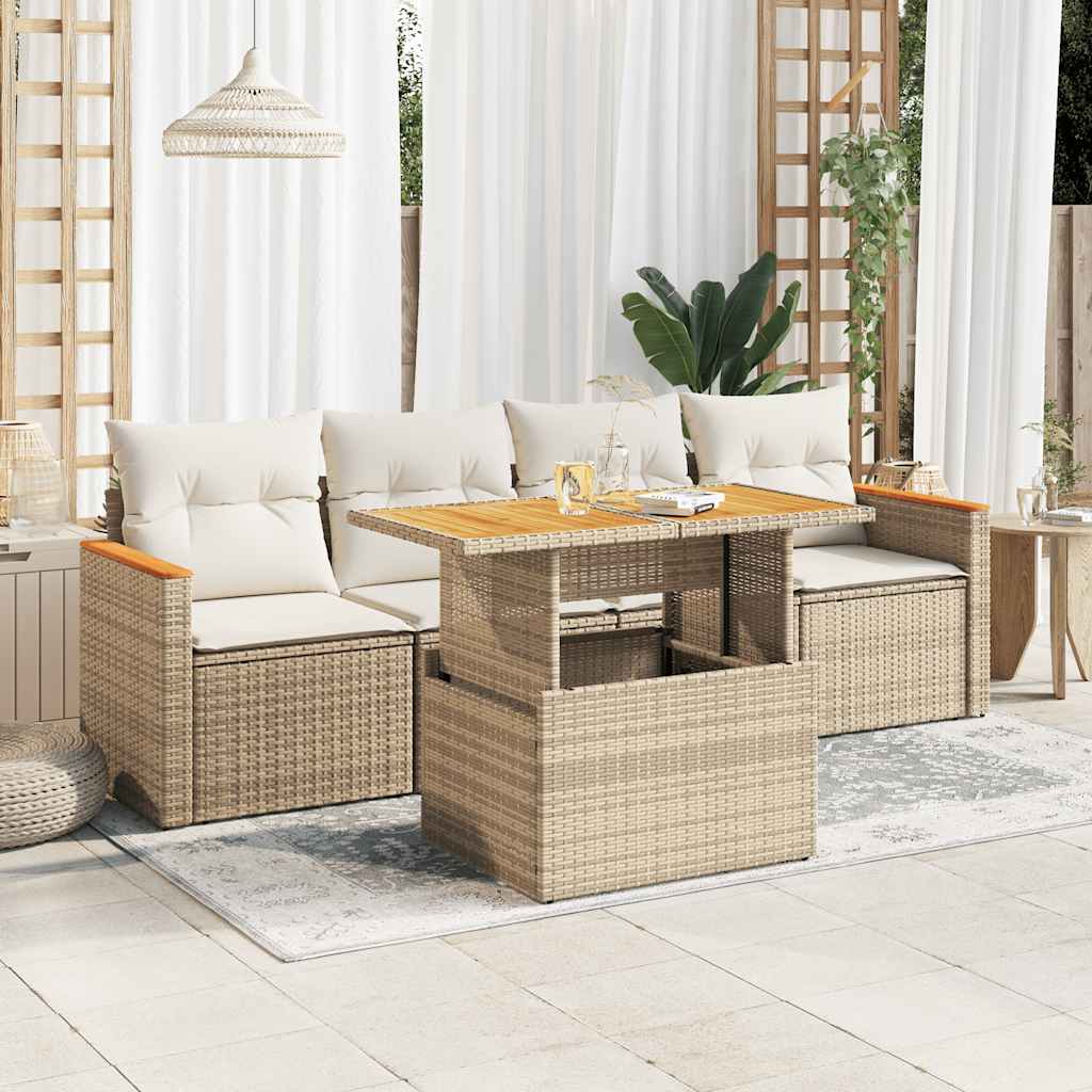 vidaXL 5-piece Lounge Set with Cushions Poly Rattan Black