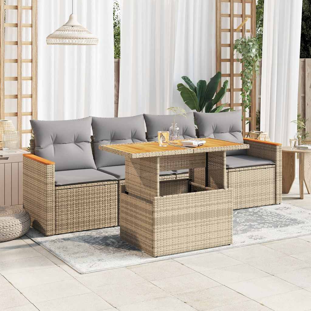 vidaXL 5-piece Lounge Set with Cushions Poly Rattan Black