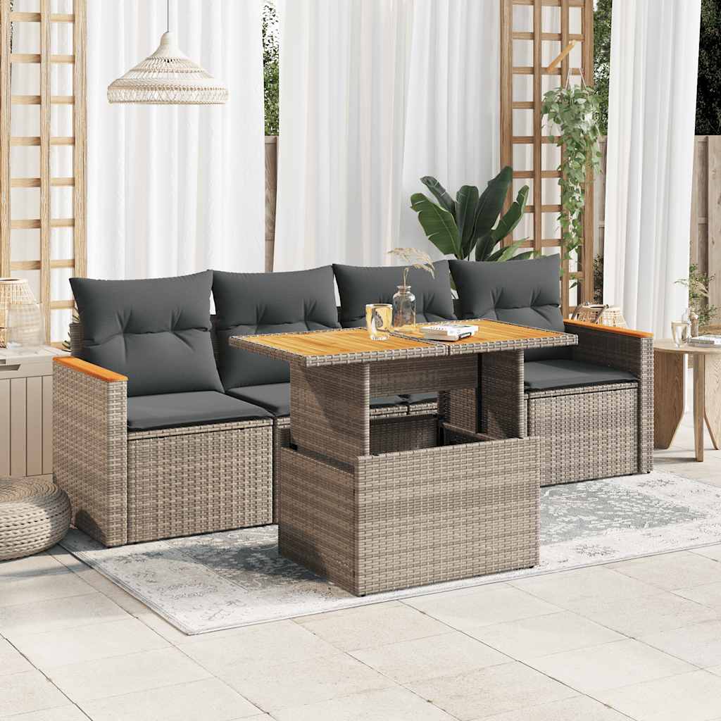 vidaXL 5-piece Lounge Set with Cushions Poly Rattan Black