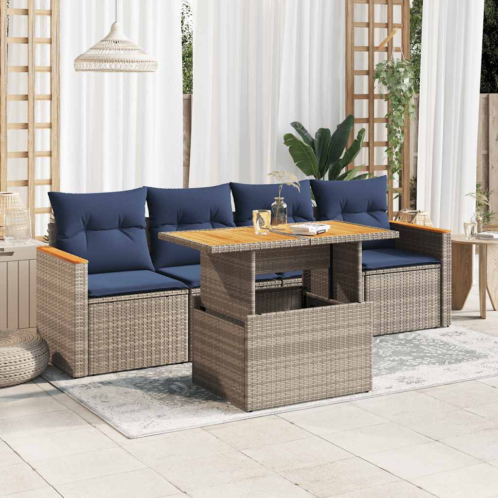 vidaXL 5-piece Lounge Set with Cushions Poly Rattan Black