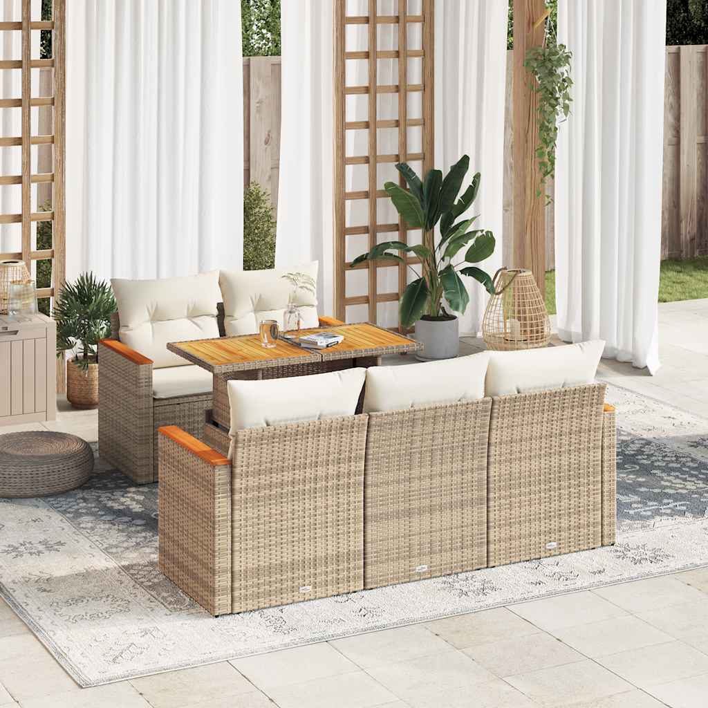 vidaXL 6-delige Loungeset met kussens poly rattan acacia zwart