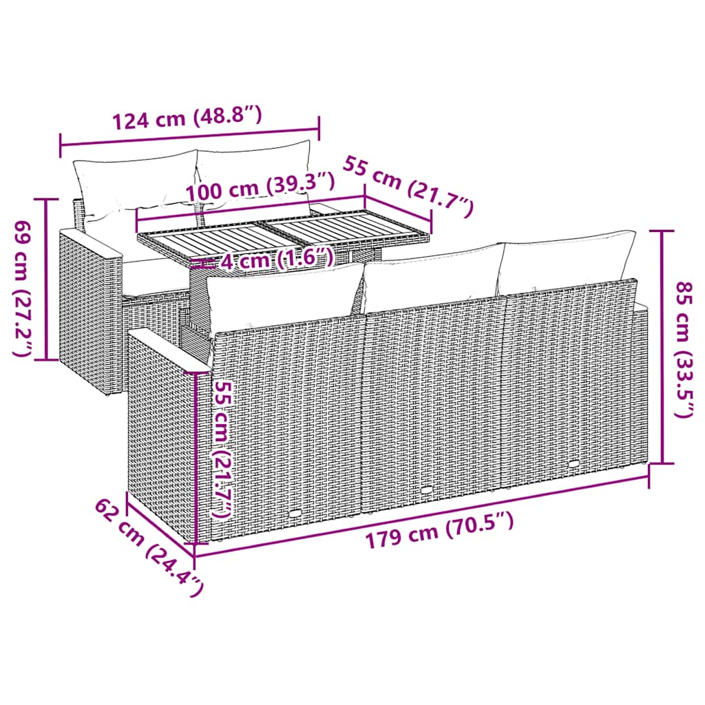 vidaXL 6-delige Loungeset met kussens poly rattan acacia zwart