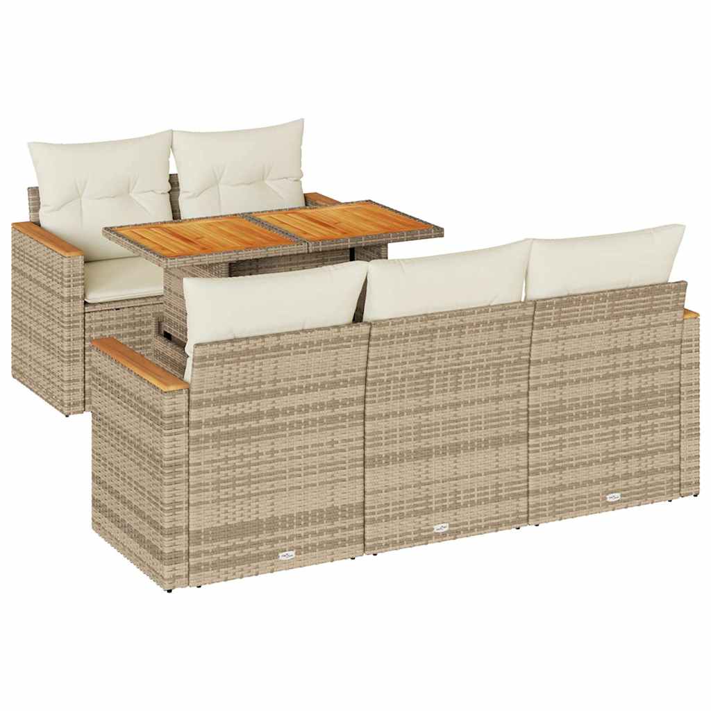 vidaXL 6-delige Loungeset met kussens poly rattan acacia zwart