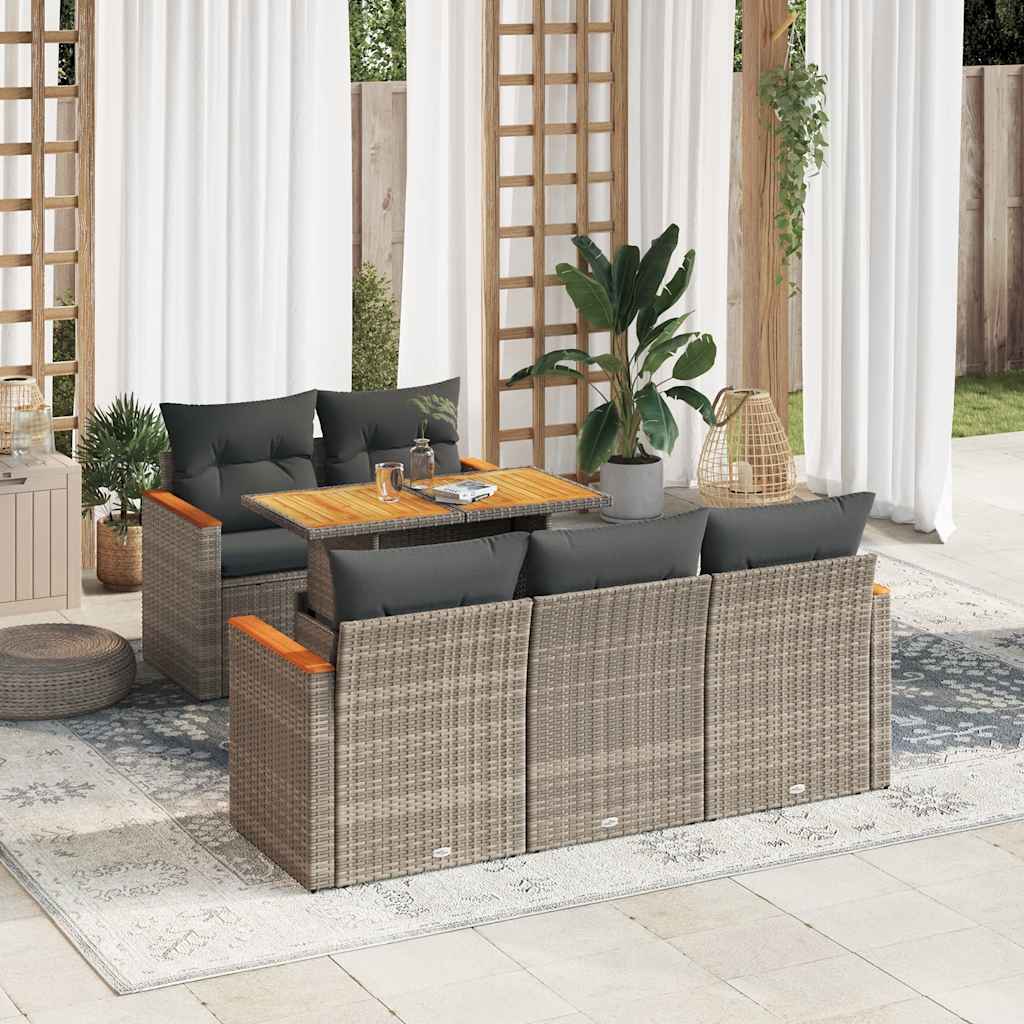 vidaXL 6-delige Loungeset met kussens poly rattan acacia zwart