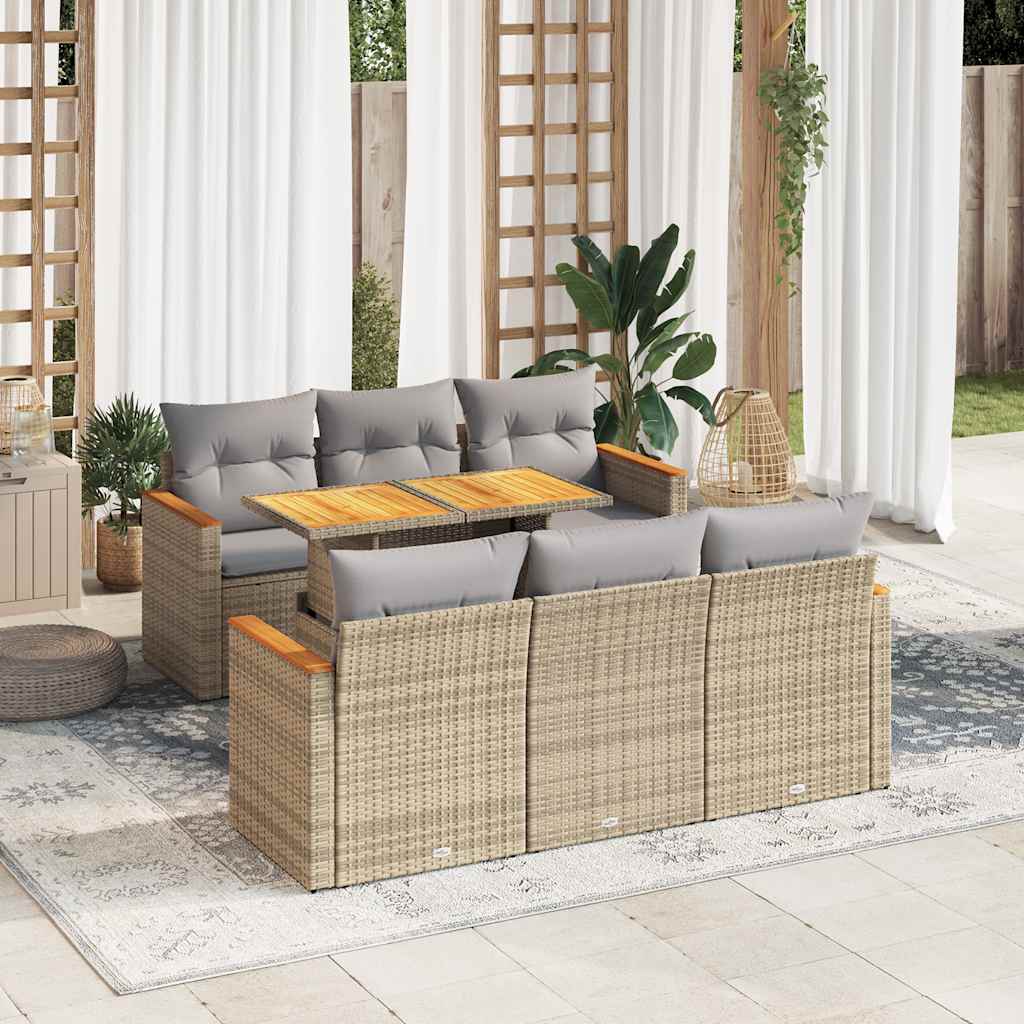 vidaXL 7-delige Loungeset met kussens poly rattan acacia zwart