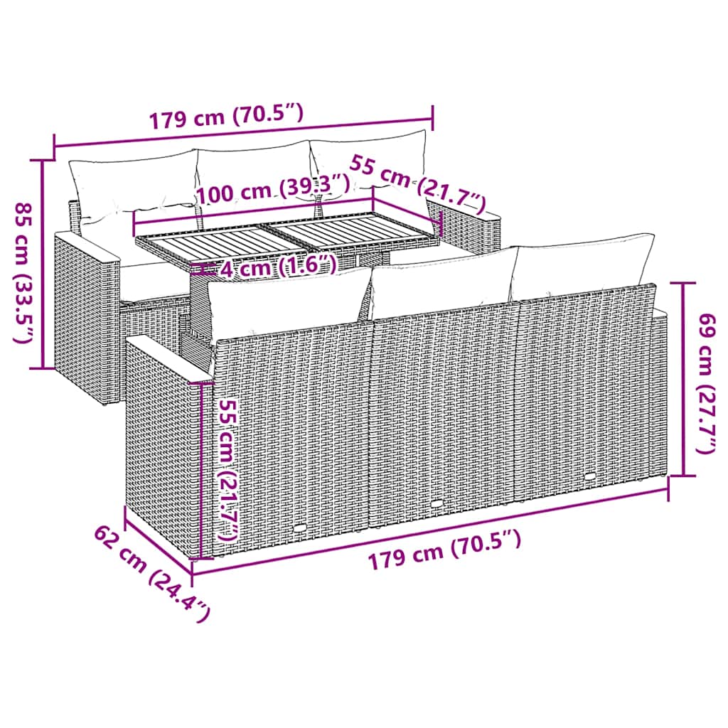 vidaXL 7-delige Loungeset met kussens poly rattan acacia zwart