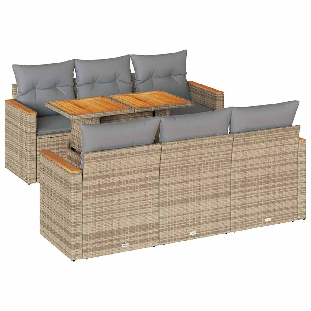 vidaXL 7-delige Loungeset met kussens poly rattan acacia zwart