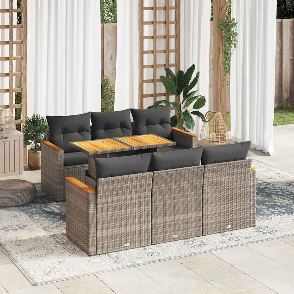 vidaXL 7-delige Loungeset met kussens poly rattan acacia zwart