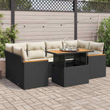vidaXL 7-delige Loungeset met kussens poly rattan zwart