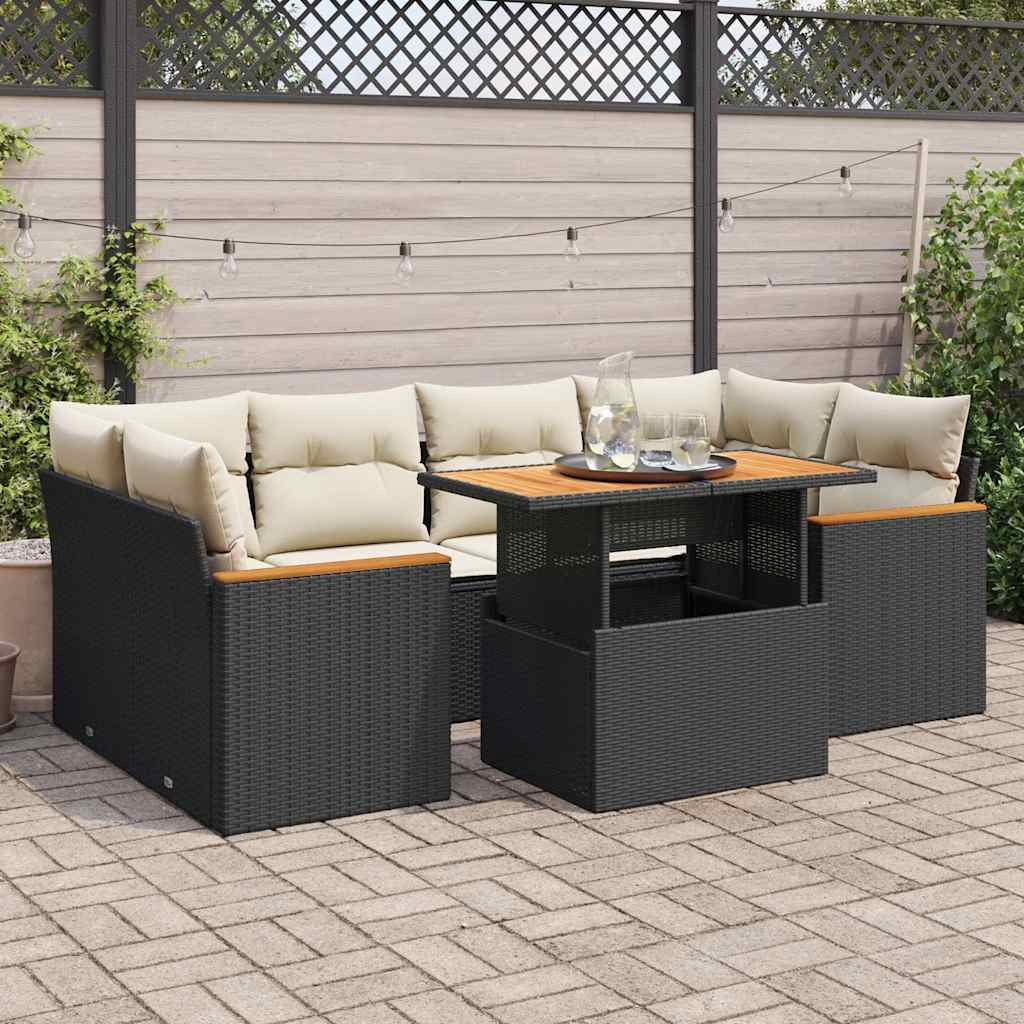 vidaXL 7-delige Loungeset met kussens poly rattan zwart