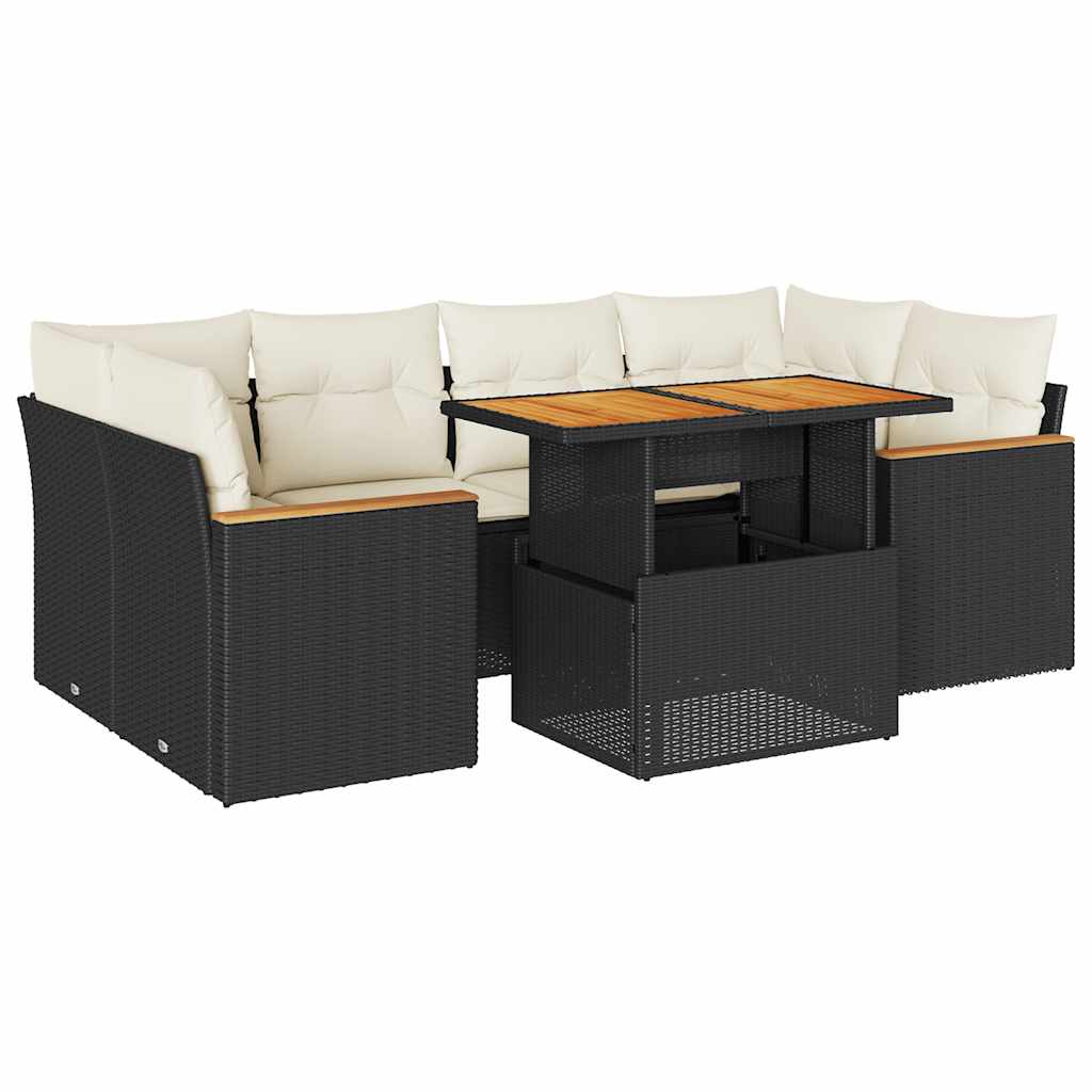 vidaXL 7-delige Loungeset met kussens poly rattan zwart