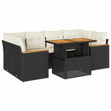 vidaXL 7-delige Loungeset met kussens poly rattan zwart