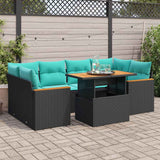 vidaXL 7-Piece Lounge Set with Cushions Poly Rattan Black