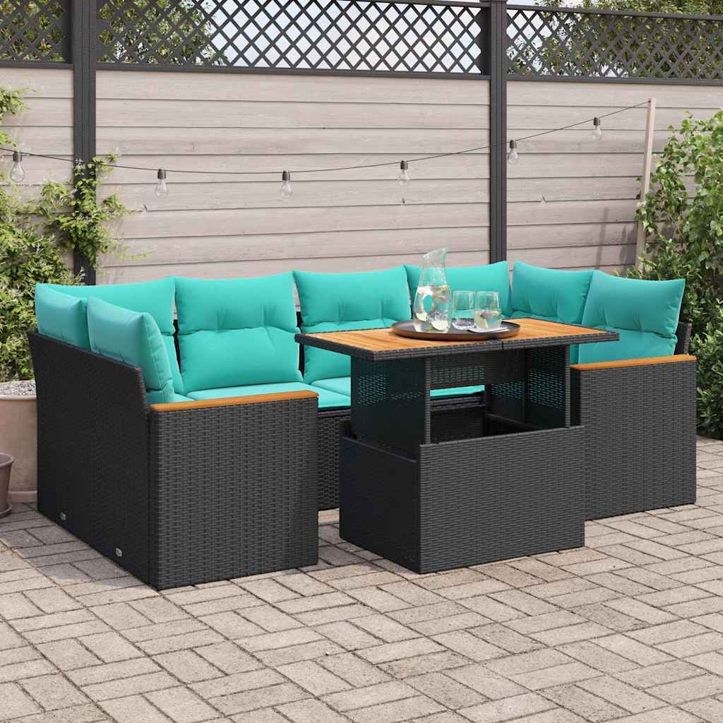 vidaXL 7-Piece Lounge Set with Cushions Poly Rattan Black