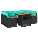 vidaXL 7-Piece Lounge Set with Cushions Poly Rattan Black