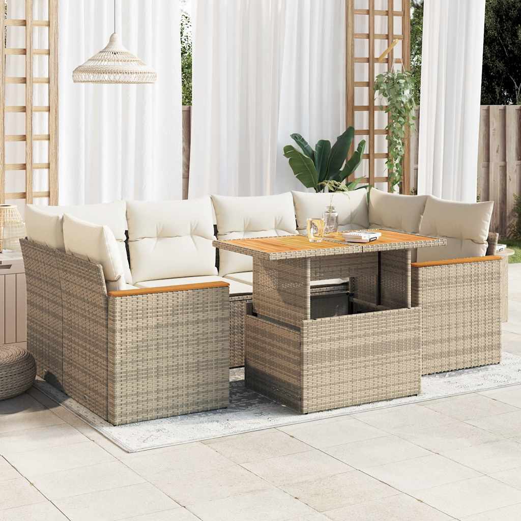 vidaXL 7-delige Loungeset met kussens poly rattan zwart