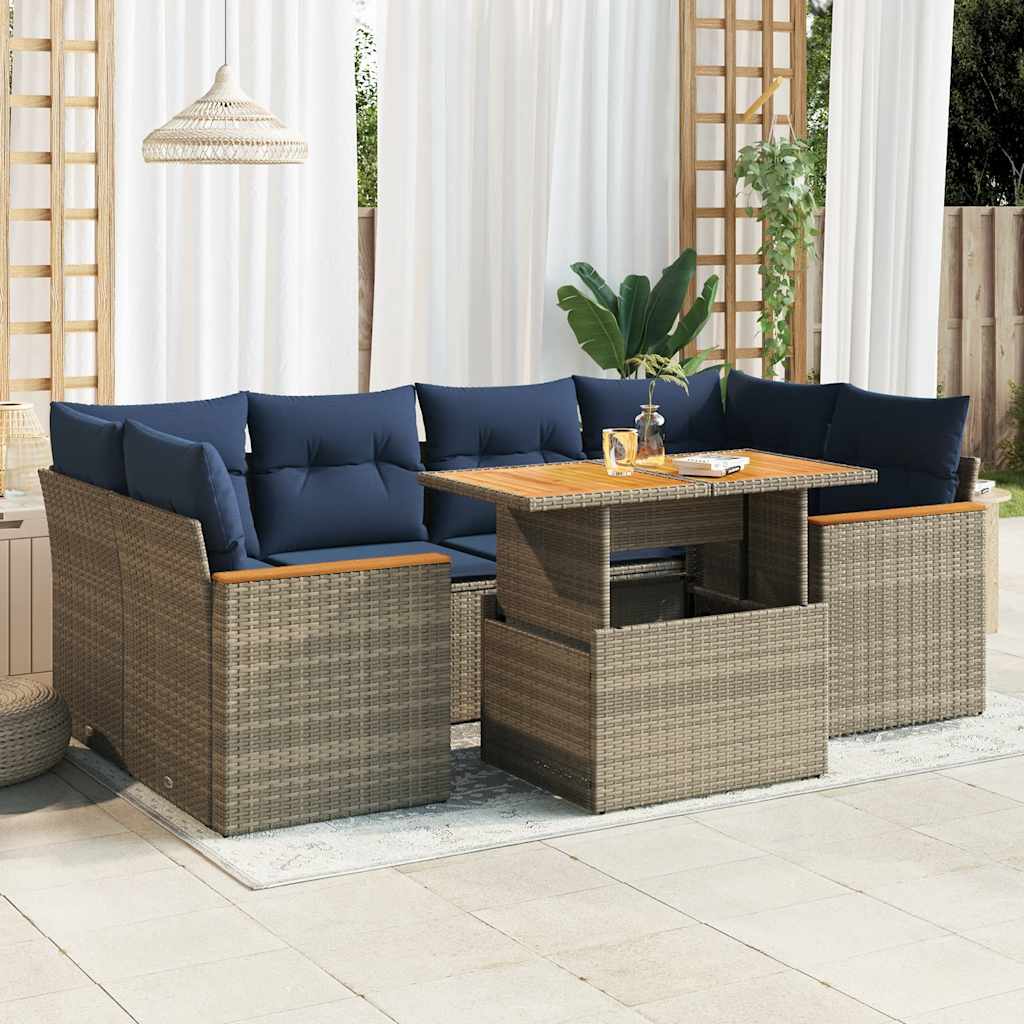 vidaXL 7-Piece Lounge Set with Cushions Poly Rattan Black