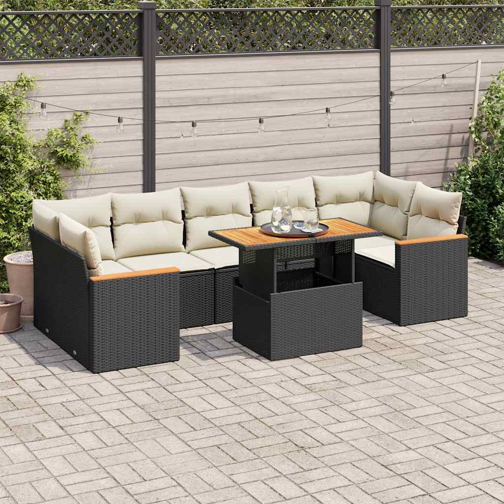 vidaXL 8-Piece Poly Rattan Lounge Set with Cushions Black