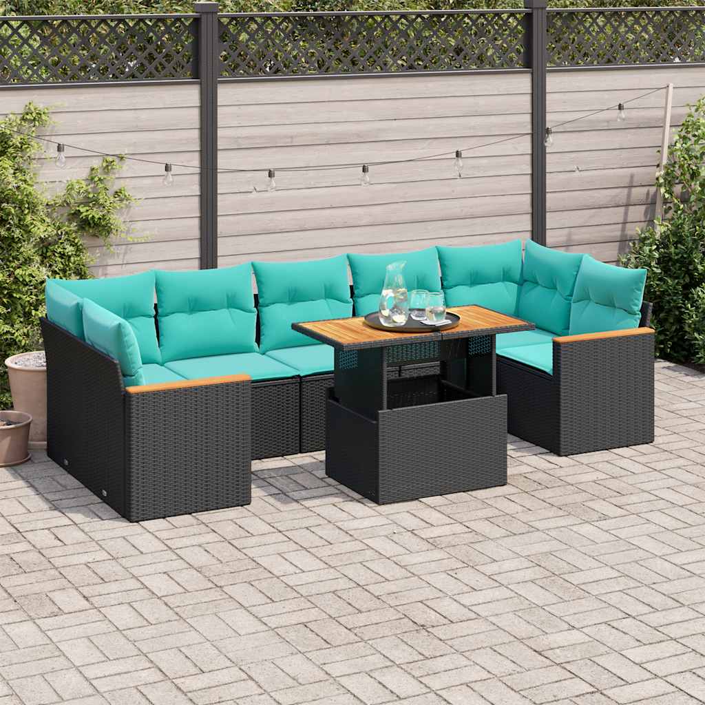 vidaXL 8-delige Loungeset met kussens poly rattan grijs
