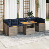 vidaXL 8-delige Loungeset met kussens poly rattan grijs