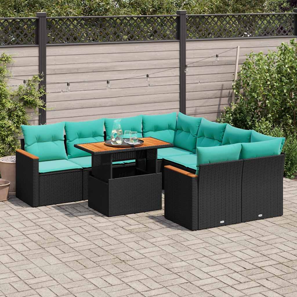 vidaXL 9-piece Lounge Set with Cushions Poly Rattan Black