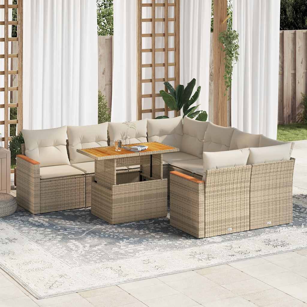 vidaXL 9-delige Loungeset met kussens poly rattan zwart
