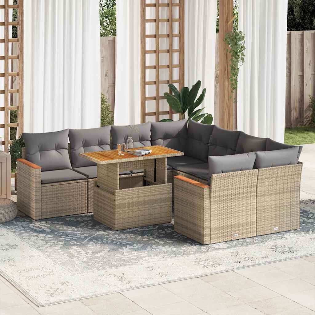 vidaXL 9-delige Loungeset met kussens poly rattan zwart