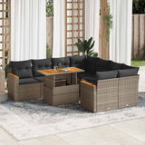 vidaXL 9-delige Loungeset met kussens poly rattan zwart