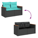 vidaXL 6-delige Loungeset met kussens poly rattan zwart