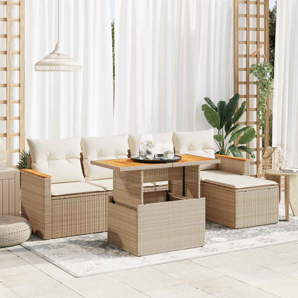 vidaXL 6-delige Loungeset met kussens poly rattan zwart