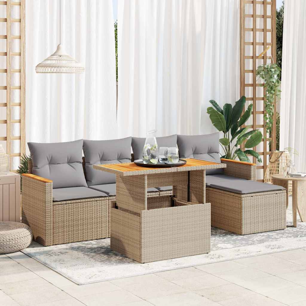 vidaXL 6-delige Loungeset met kussens poly rattan zwart