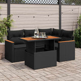 vidaXL 5-delige Loungeset met kussens poly rattan zwart