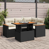 vidaXL 5-delige Loungeset met kussens poly rattan zwart