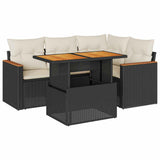 vidaXL 5-delige Loungeset met kussens poly rattan zwart