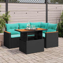 vidaXL 5-delige Loungeset met kussens poly rattan zwart