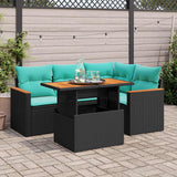 vidaXL 5-delige Loungeset met kussens poly rattan zwart
