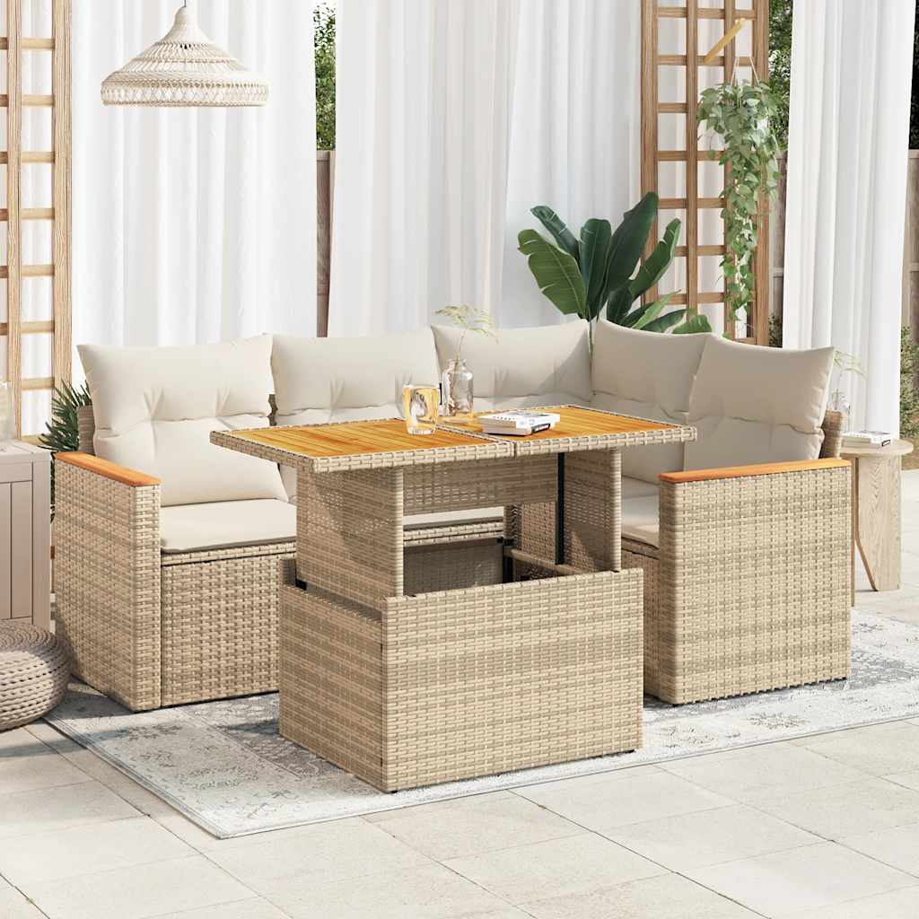 vidaXL 5-delige Loungeset met kussens poly rattan zwart