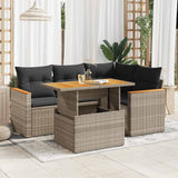 vidaXL 5-delige Loungeset met kussens poly rattan zwart