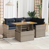 vidaXL 5-delige Loungeset met kussens poly rattan zwart