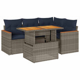 vidaXL 5-delige Loungeset met kussens poly rattan zwart