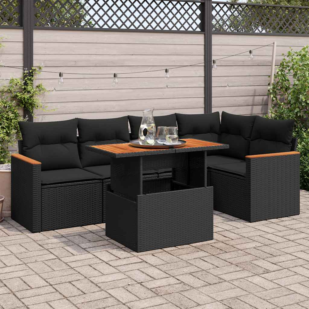 vidaXL 6-delige Loungeset met kussens poly rattan zwart