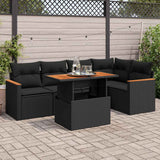 vidaXL 6-delige Loungeset met kussens poly rattan zwart