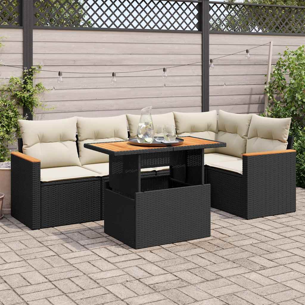 vidaXL 6-delige Loungeset met kussens poly rattan zwart