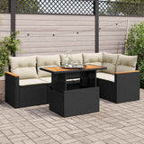 vidaXL 6-delige Loungeset met kussens poly rattan zwart