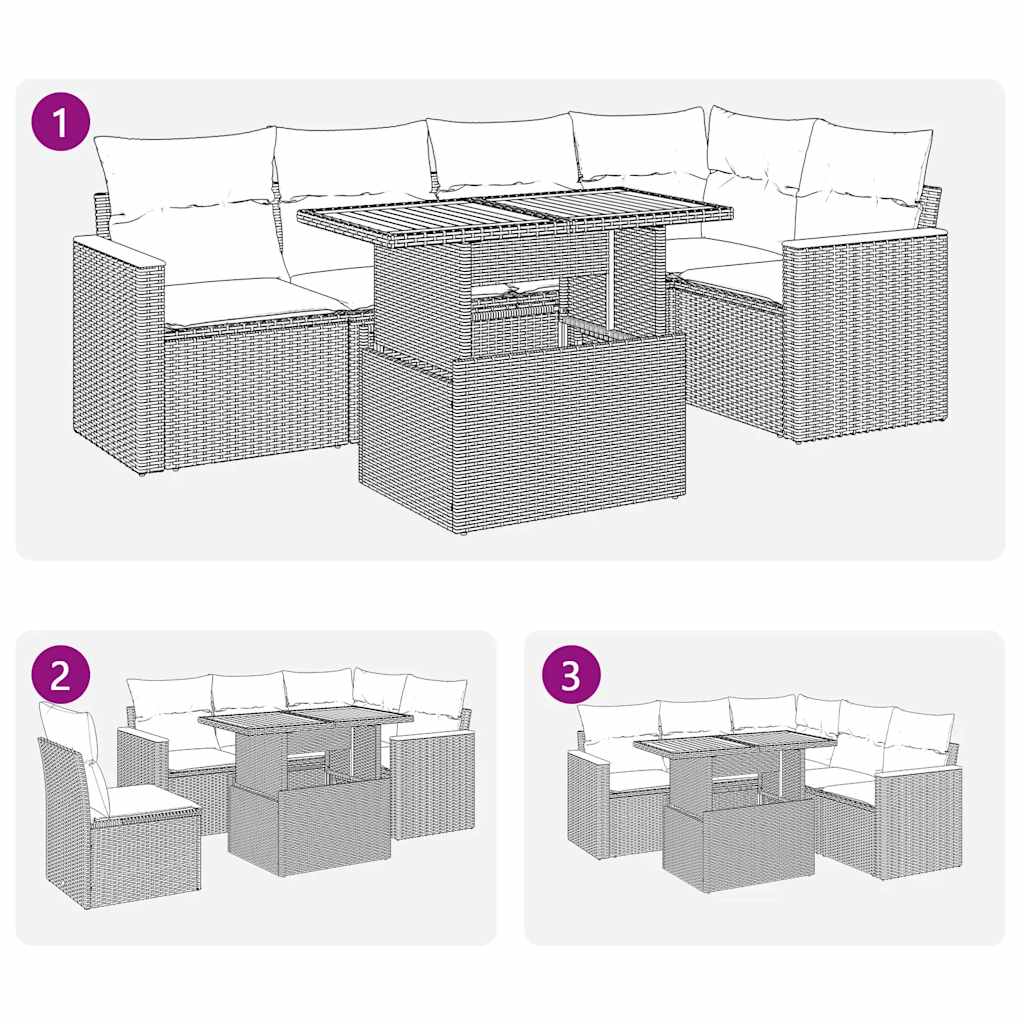 vidaXL 6-Piece Lounge Set with Cushions Poly Rattan Black