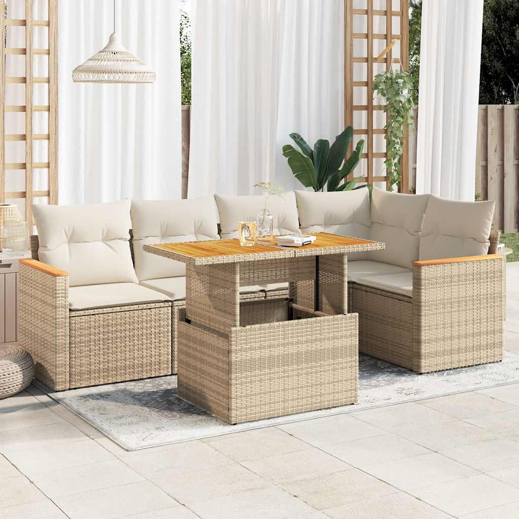 vidaXL 6-delige Loungeset met kussens poly rattan zwart