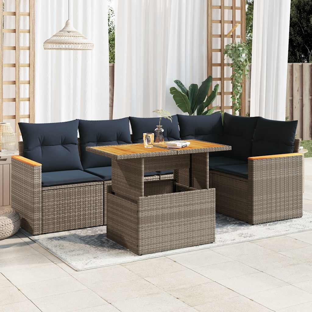 vidaXL 6-Piece Lounge Set with Cushions Poly Rattan Black
