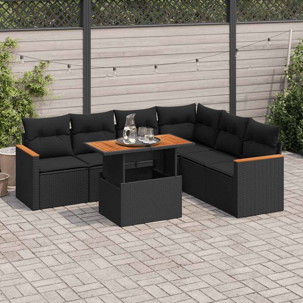 vidaXL 7-delige Loungeset met kussens poly rattan zwart