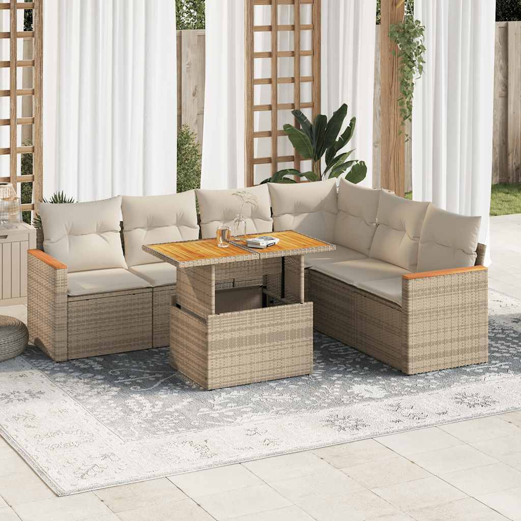 vidaXL 7-delige Loungeset met kussens poly rattan zwart