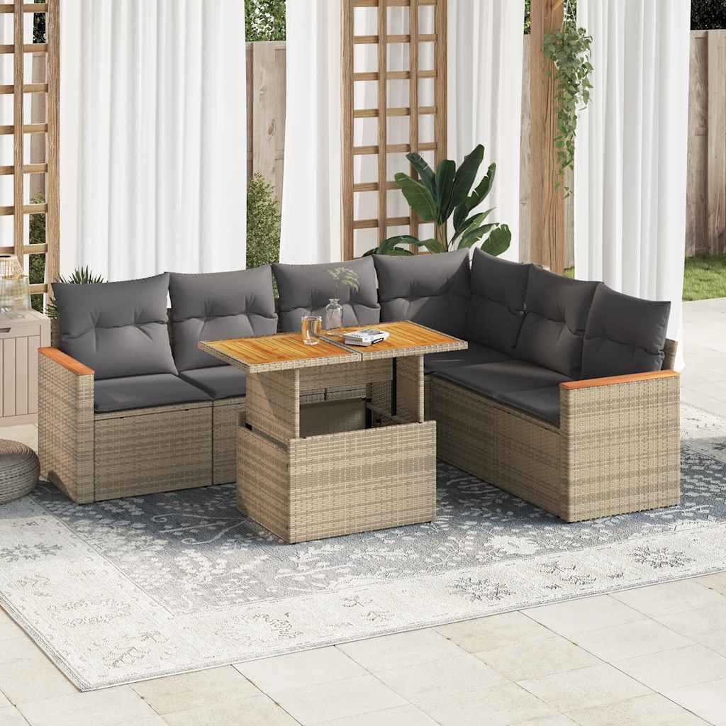 vidaXL 7-delige Loungeset met kussens poly rattan zwart